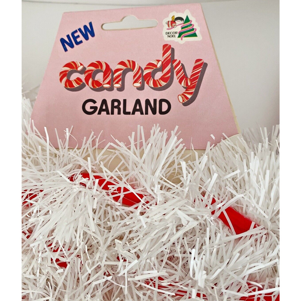 Vintage Christmas Garland Red White Candy Cane 15 Ft 1970s NOS Set of 3 - Picture 2 of 9